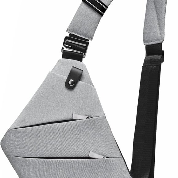 Waterproof unisex travel anti-theft slim crossbody purse in grey, with zipper cl - Picture 1 of 7